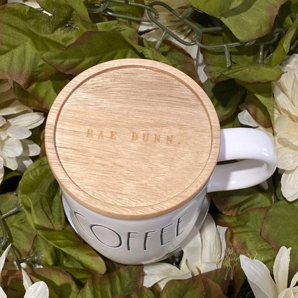Rae Dunn COFFEE Mug w/ wood Coaster/Lid - Picture 2 of 7